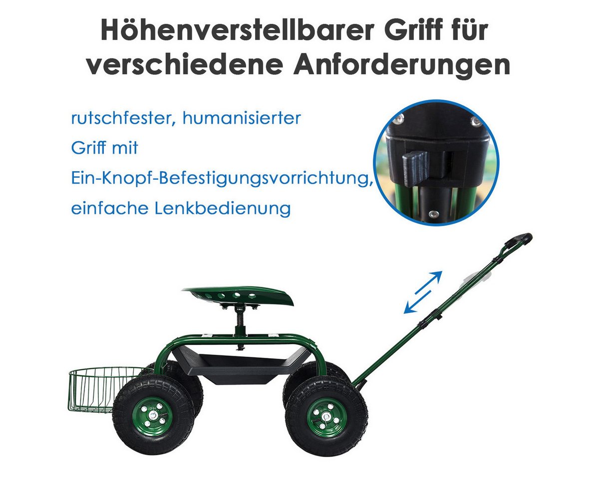 COSTWAY Rollsitz, mit Rollen & ausziehbarem Griff & Korb, 360° drehbar – Bild 4 von 5