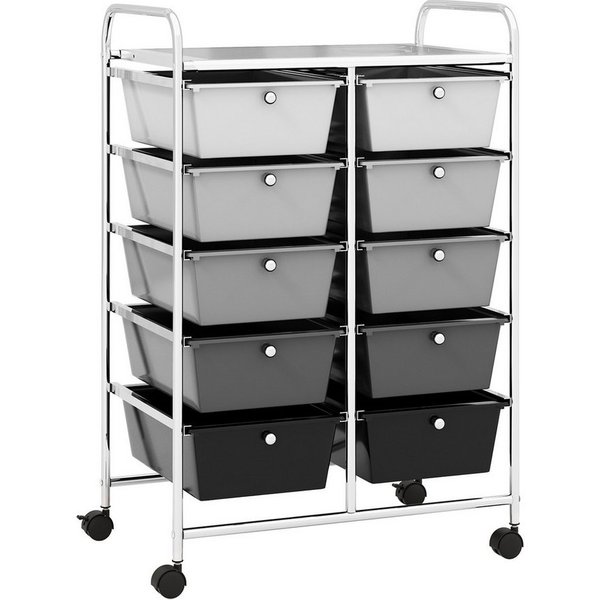 COSTWAY Rollwagen, mit 10 stapelbaren Schubladen&Ablage, Metall, 65,5x37x87cm