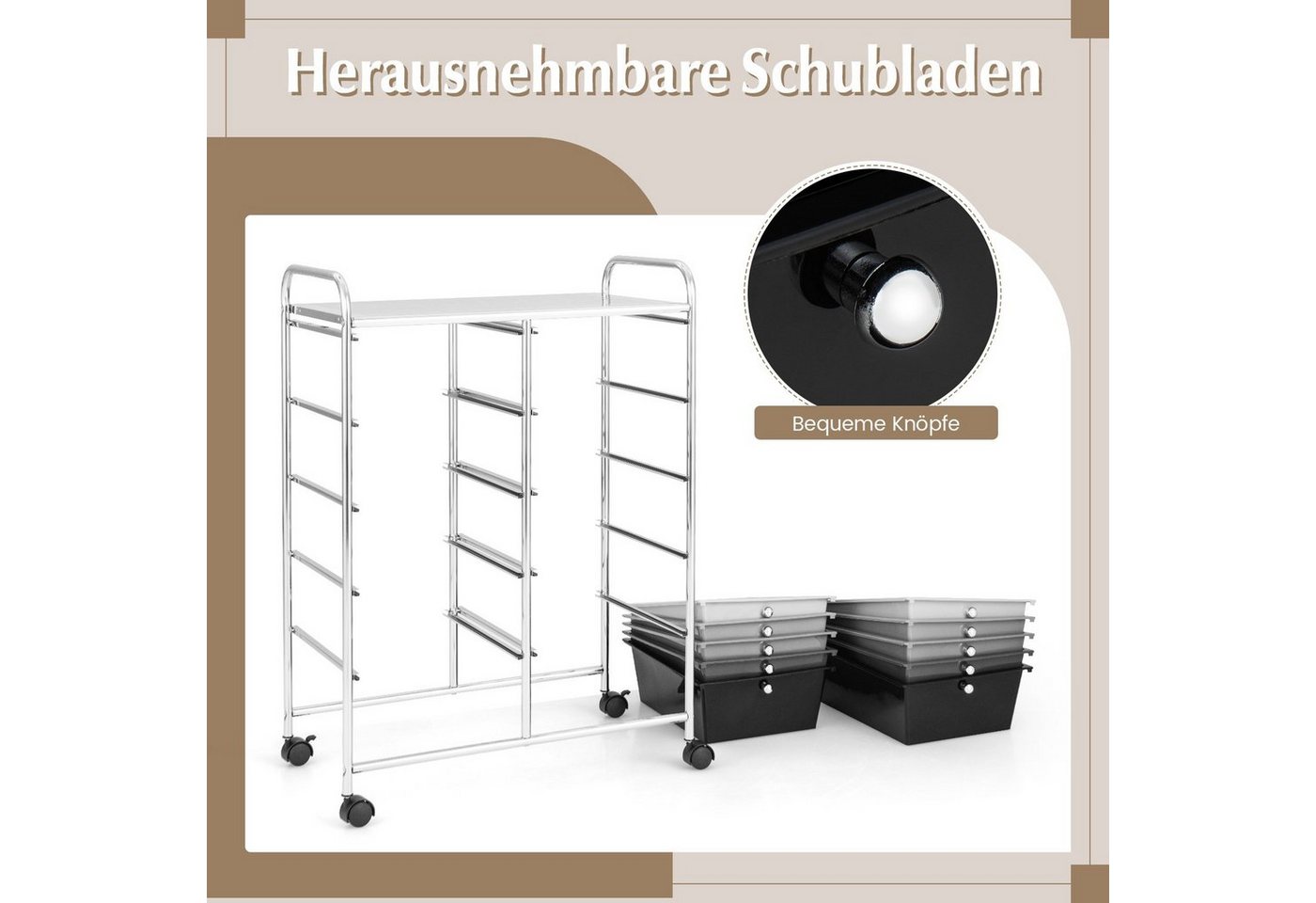 COSTWAY Rollwagen, mit 10 stapelbaren Schubladen&Ablage, Metall, 65,5x37x87cm – Bild 4 von 5