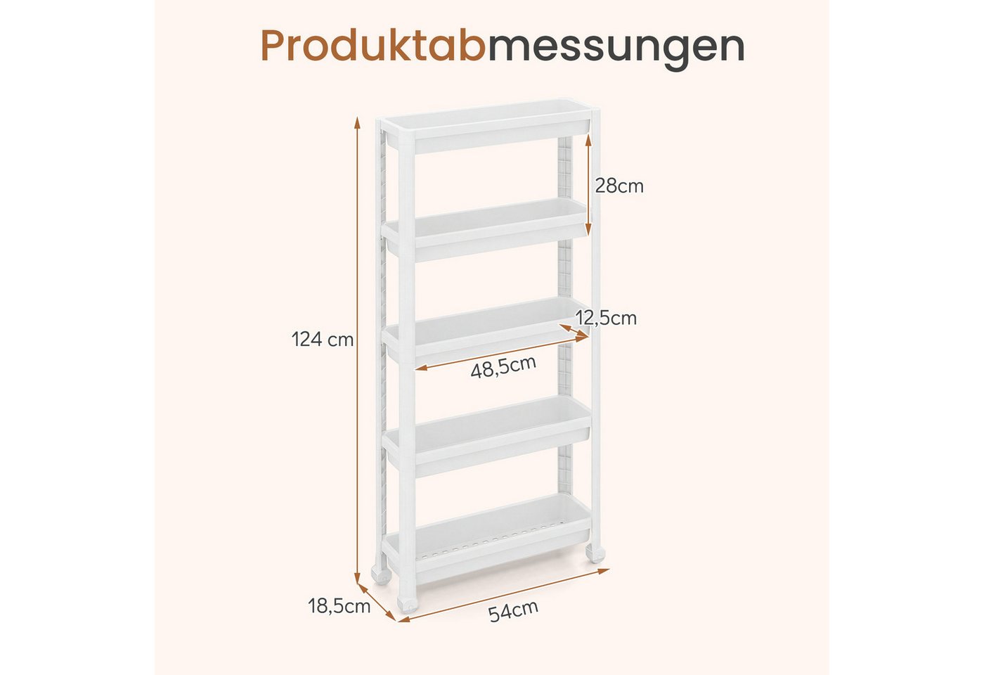 COSTWAY Rollwagen, schmal Nischenregal Küchenwagen auf Rollen Kunststoff – Bild 4 von 5