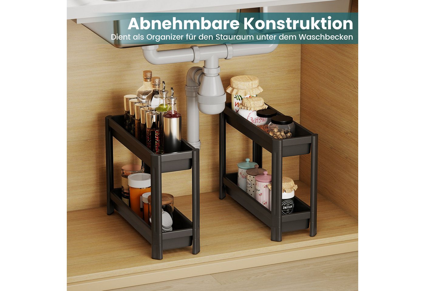 COSTWAY Rollwagen, schmal Nischenregal Küchenwagen auf Rollen Kunststoff – Bild 3 von 5