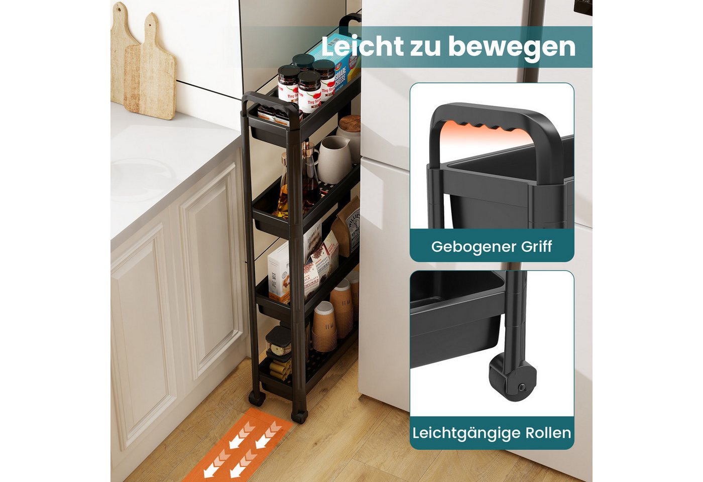 COSTWAY Rollwagen, schmal Nischenregal Küchenwagen auf Rollen Kunststoff – Bild 5 von 5
