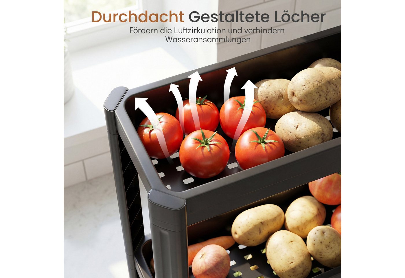 COSTWAY Rollwagen, schmal Nischenregal Küchenwagen auf Rollen Kunststoff – Bild 4 von 5
