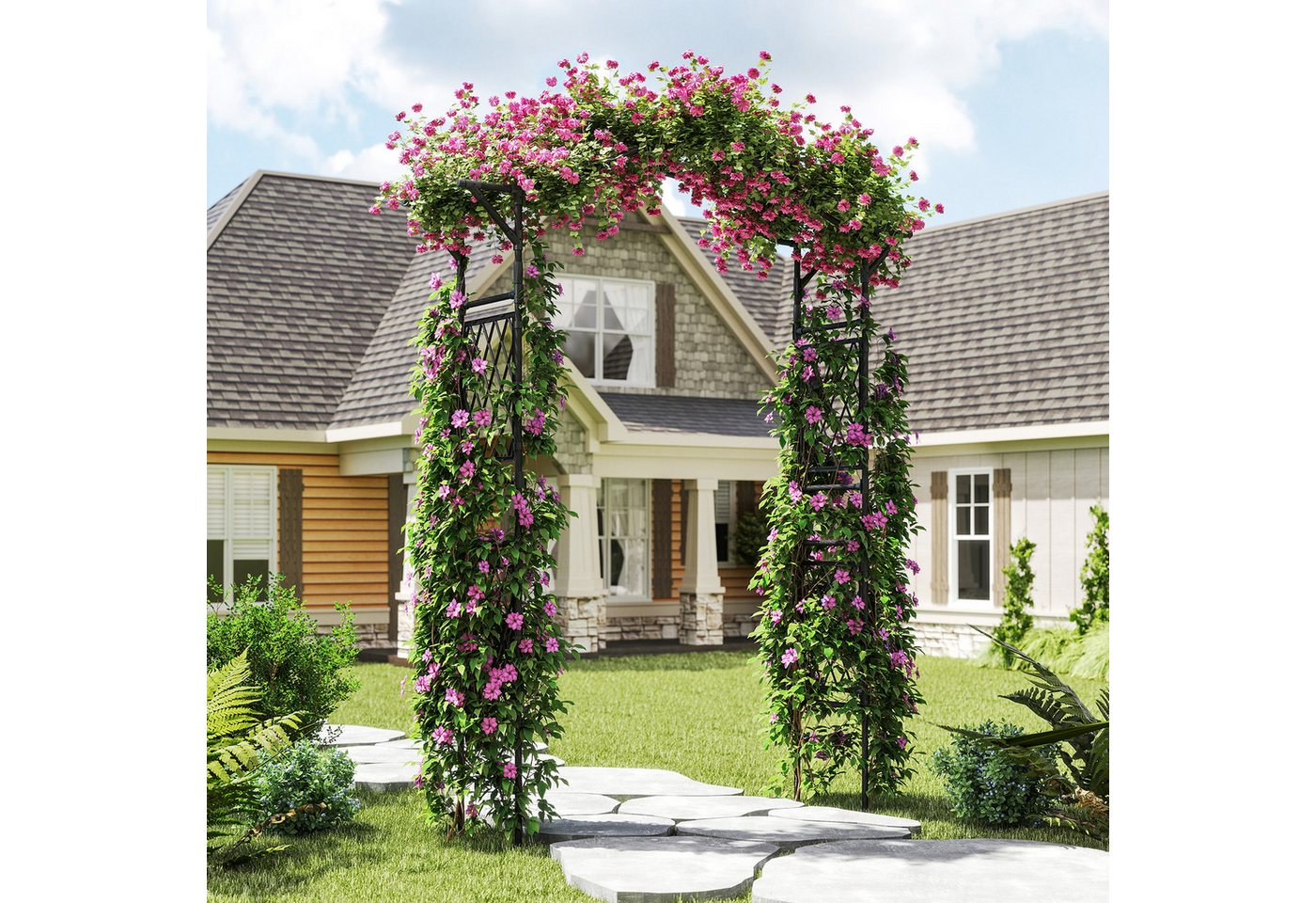 COSTWAY Rosenbogen, 1 St., Gartenbogen Metall, Rosengitter Rankhilfe, 210 cm – Bild 2 von 5