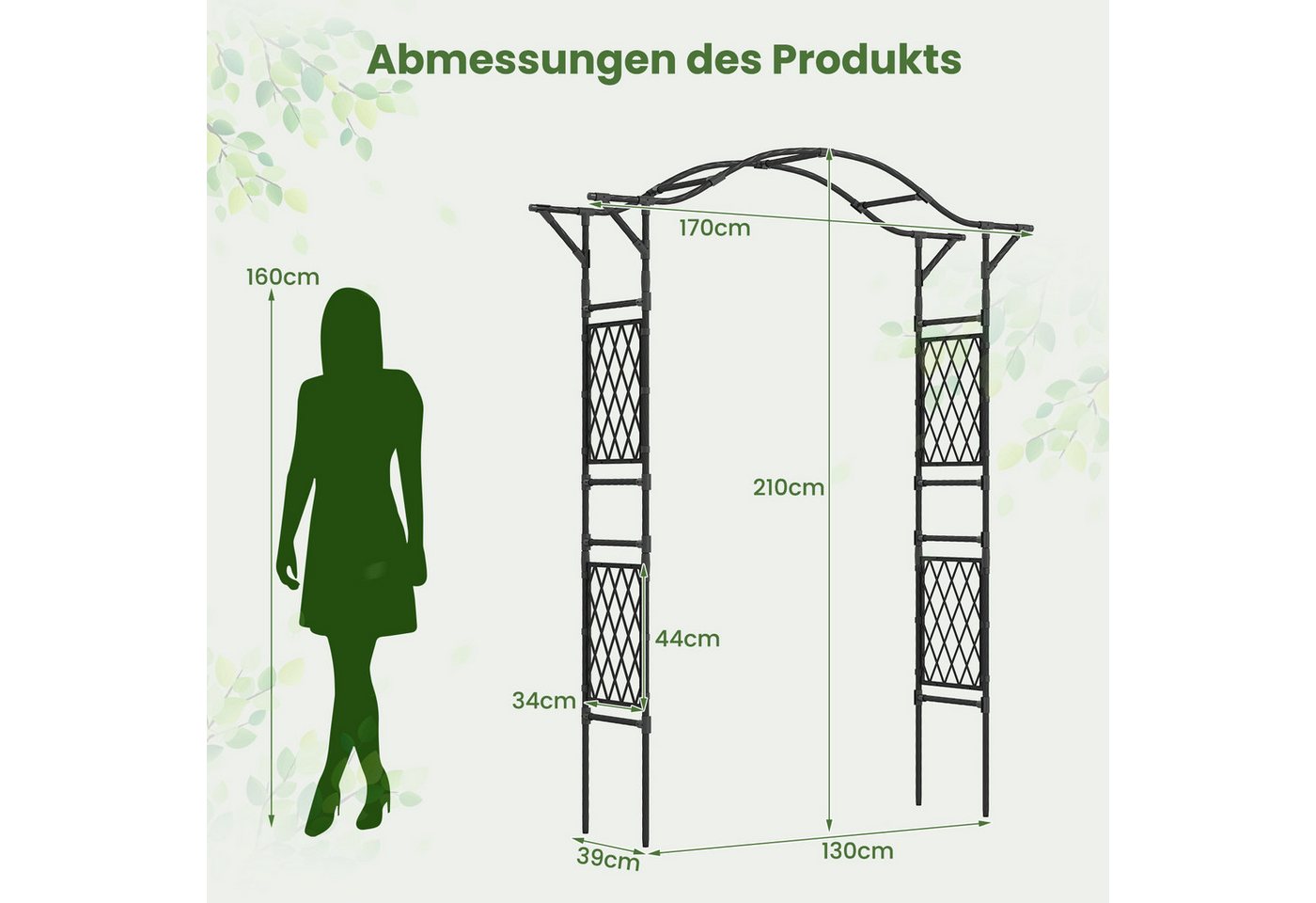 COSTWAY Rosenbogen, 1 St., Gartenbogen Metall, Rosengitter Rankhilfe, 210 cm – Bild 3 von 5