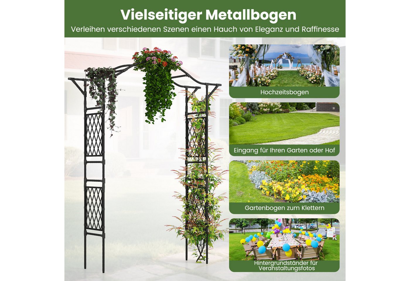 COSTWAY Rosenbogen, 1 St., Gartenbogen Metall, Rosengitter Rankhilfe, 210 cm – Bild 4 von 5