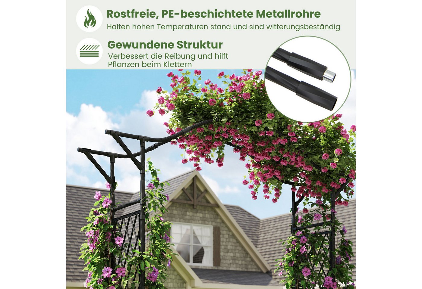 COSTWAY Rosenbogen, 1 St., Gartenbogen Metall, Rosengitter Rankhilfe, 210 cm – Bild 5 von 5