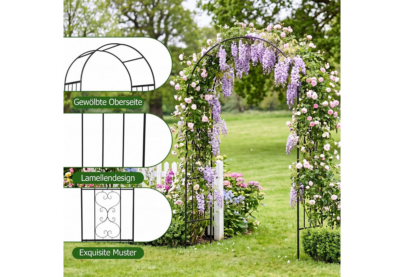 COSTWAY Rosenbogen, Gartenbogen wetterfes aus Metall stabil, Torbogen Garten – Bild 3 von 5