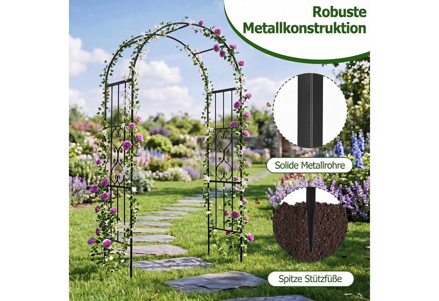 COSTWAY Rosenbogen, Gartenbogen wetterfes aus Metall stabil, Torbogen Garten – Bild 4 von 5