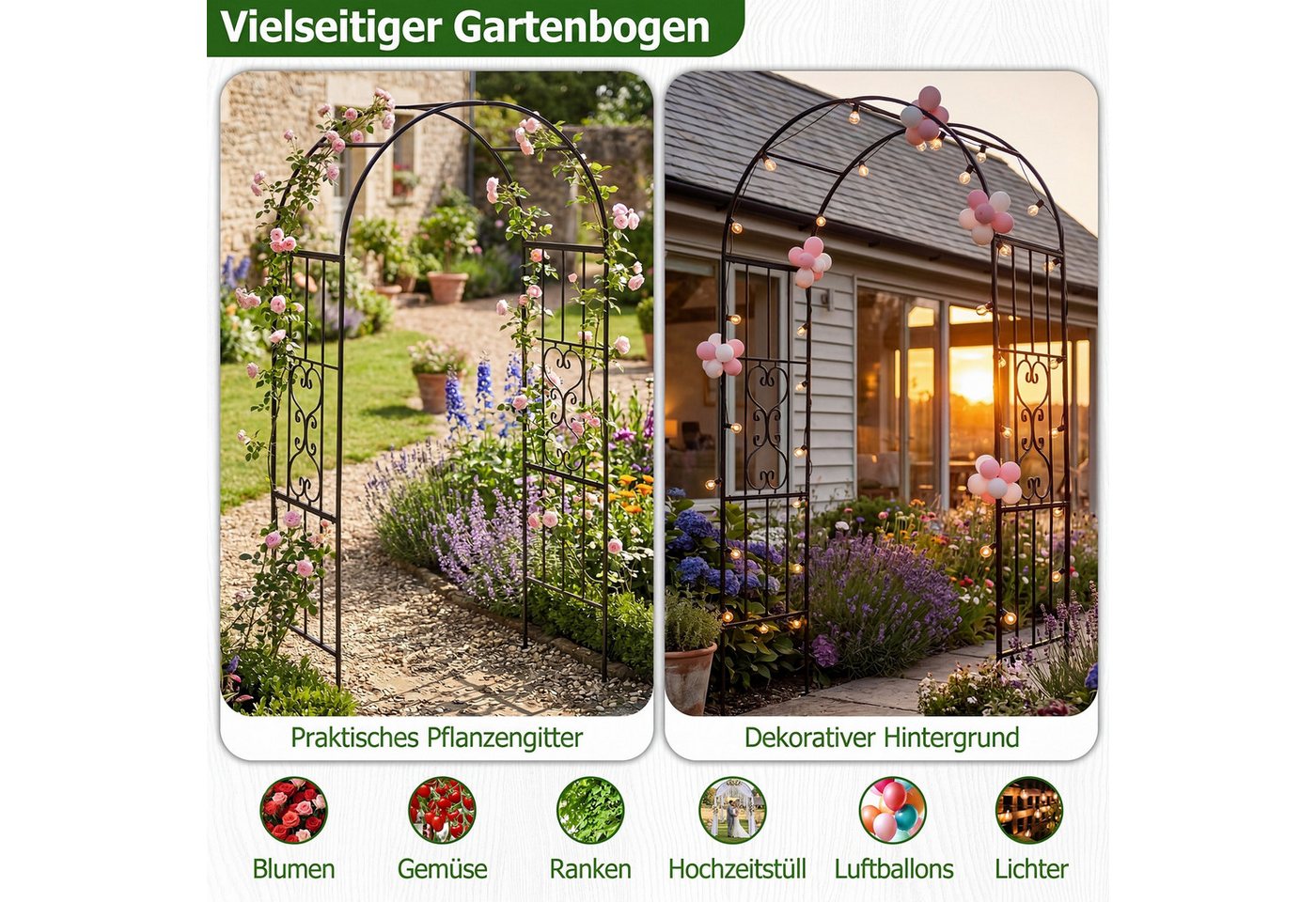 COSTWAY Rosenbogen, Gartenbogen wetterfes aus Metall stabil, Torbogen Garten – Bild 5 von 5