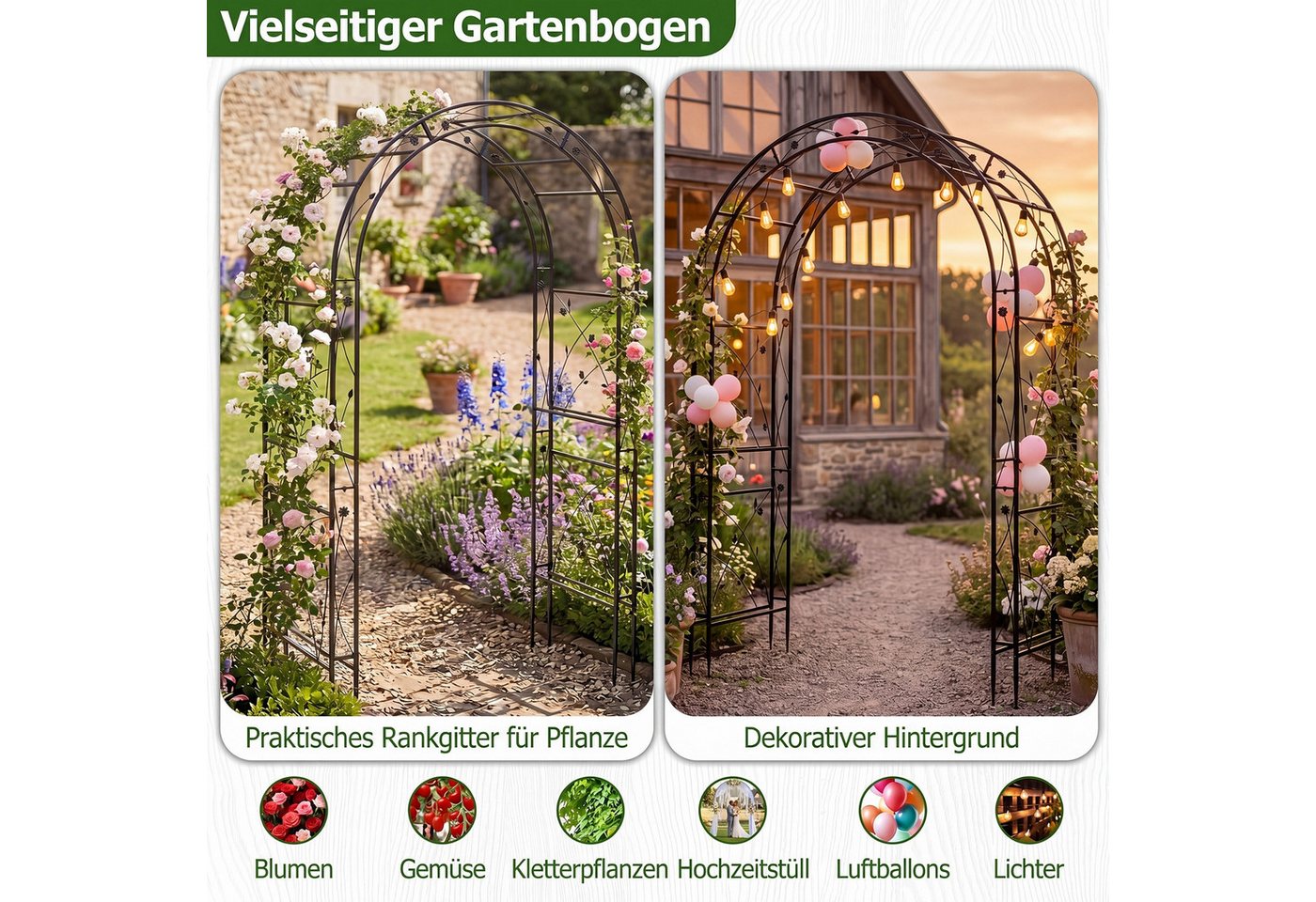 COSTWAY Rosenbogen, Gartenbogen aus Metall stabil, rankbogen cortenstahl – Bild 3 von 5