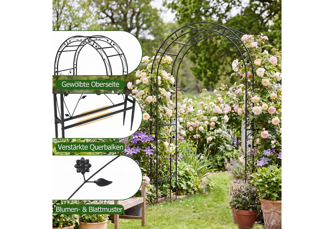 COSTWAY Rosenbogen, Gartenbogen aus Metall stabil, rankbogen cortenstahl – Bild 4 von 5