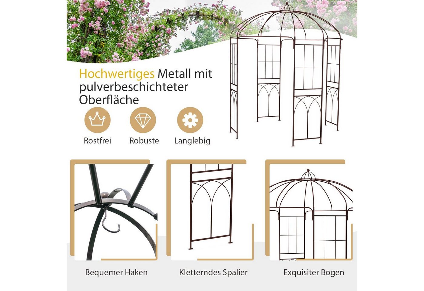 COSTWAY Rosenbogen Torbogen, 256cm, aus Metall – Bild 2 von 5