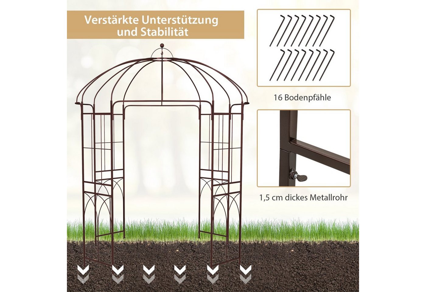 COSTWAY Rosenbogen Torbogen, 256cm, aus Metall – Bild 3 von 5