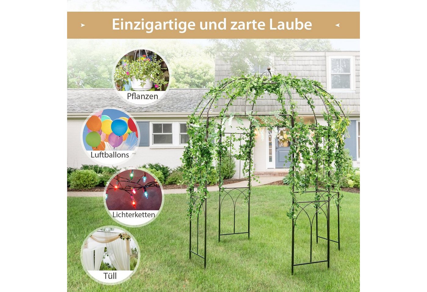 COSTWAY Rosenbogen Torbogen, 256cm, aus Metall – Bild 4 von 5