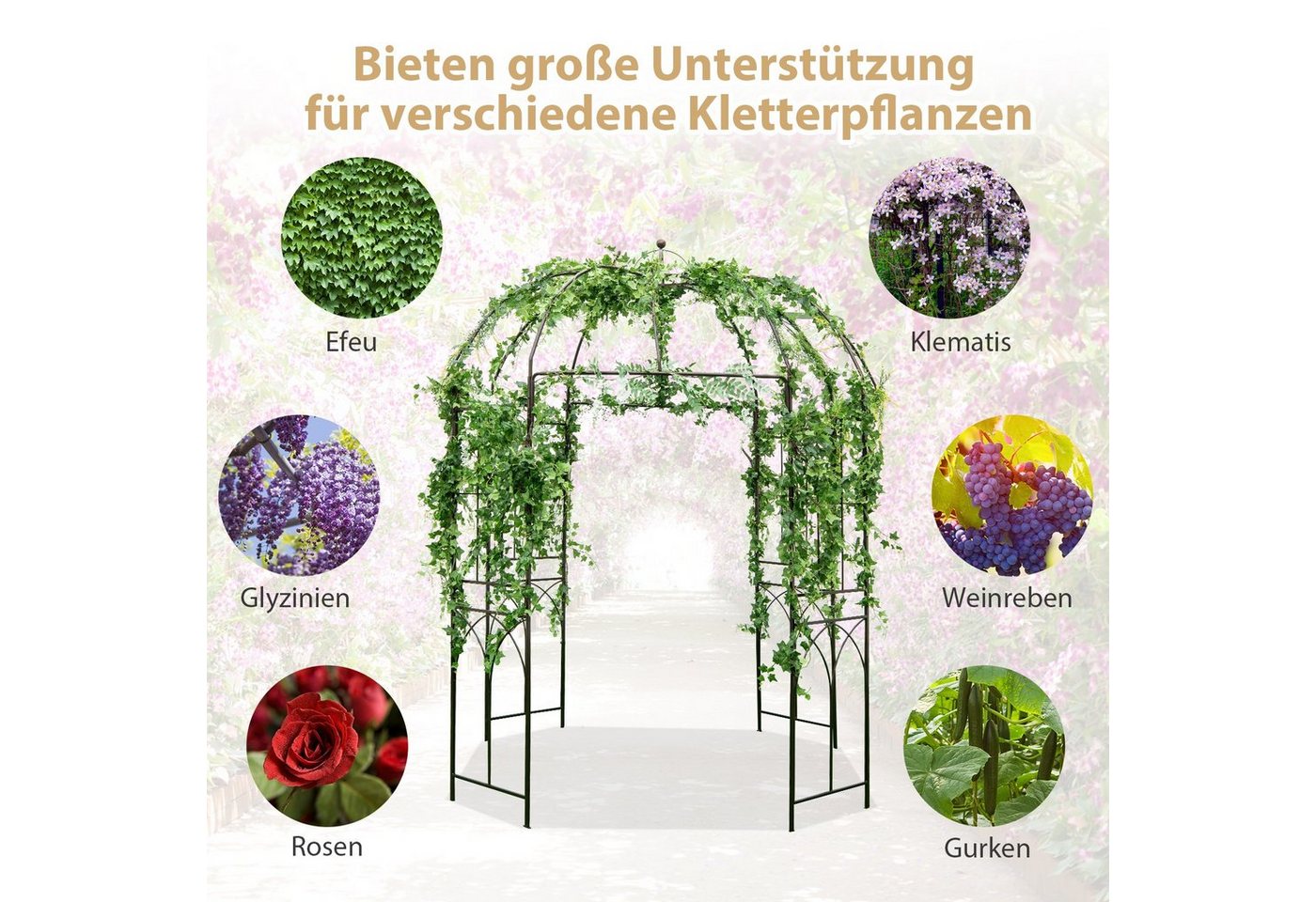 COSTWAY Rosenbogen Torbogen, 256cm, aus Metall – Bild 5 von 5