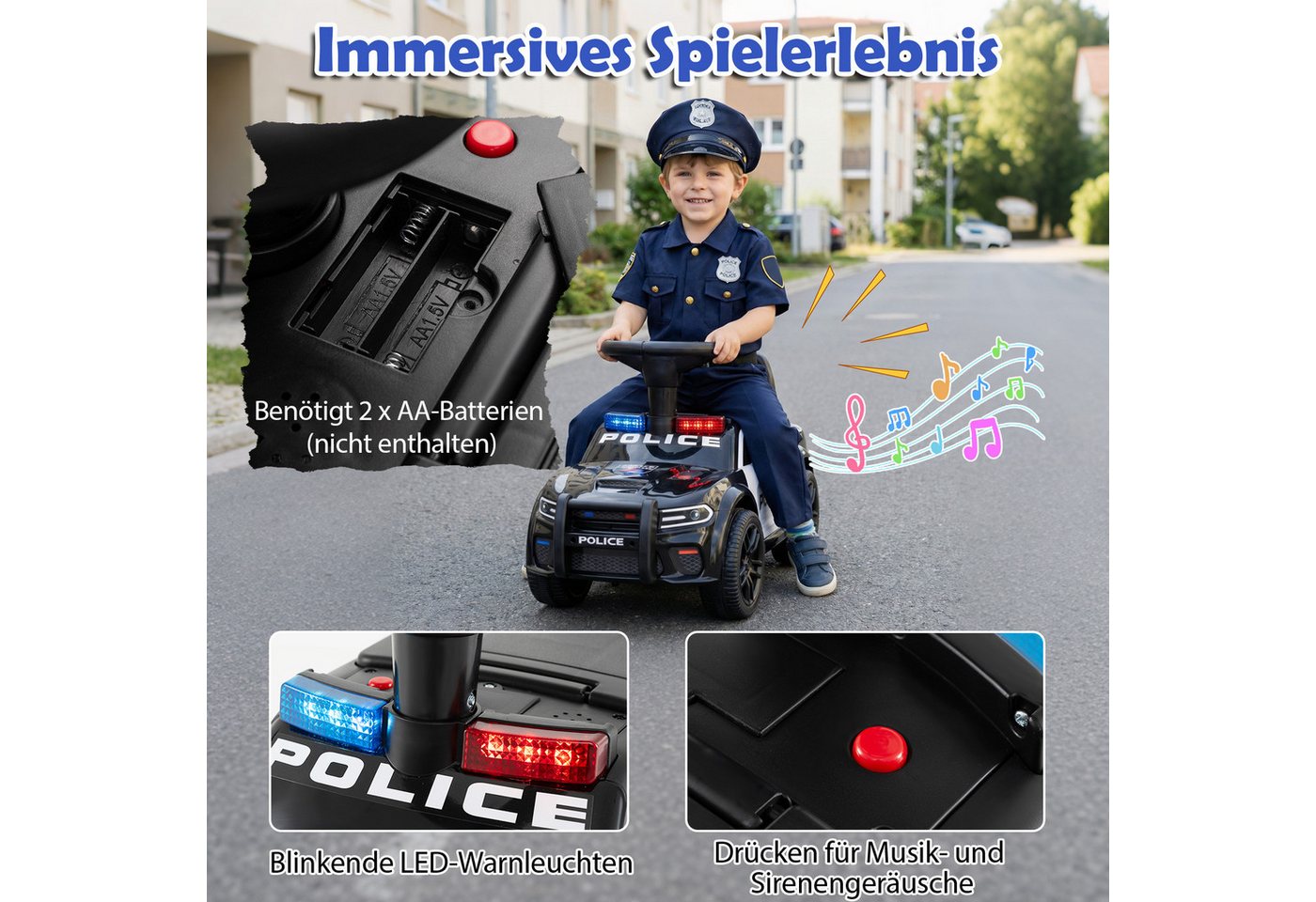 COSTWAY Rutscherauto, (1-tlg), Rutschauto, Kinderauto mit Licht, Musik, Sirene & Stauraum – Bild 3 von 5