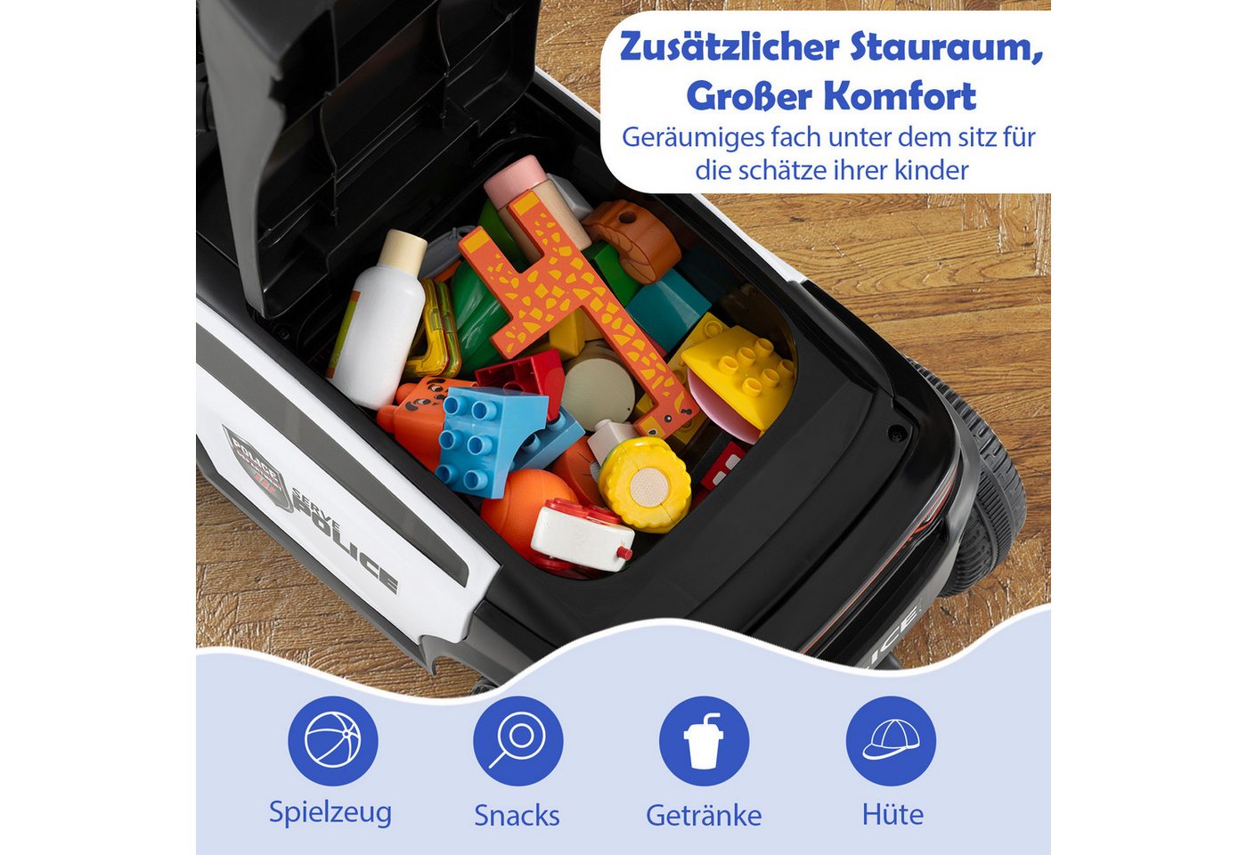 COSTWAY Rutscherauto, (1-tlg), Rutschauto, Kinderauto mit Licht, Musik, Sirene & Stauraum – Bild 4 von 5