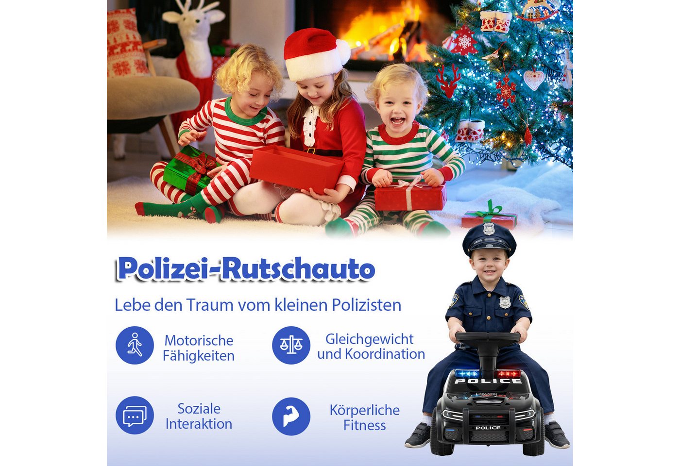 COSTWAY Rutscherauto, (1-tlg), Rutschauto, Kinderauto mit Licht, Musik, Sirene & Stauraum – Bild 5 von 5