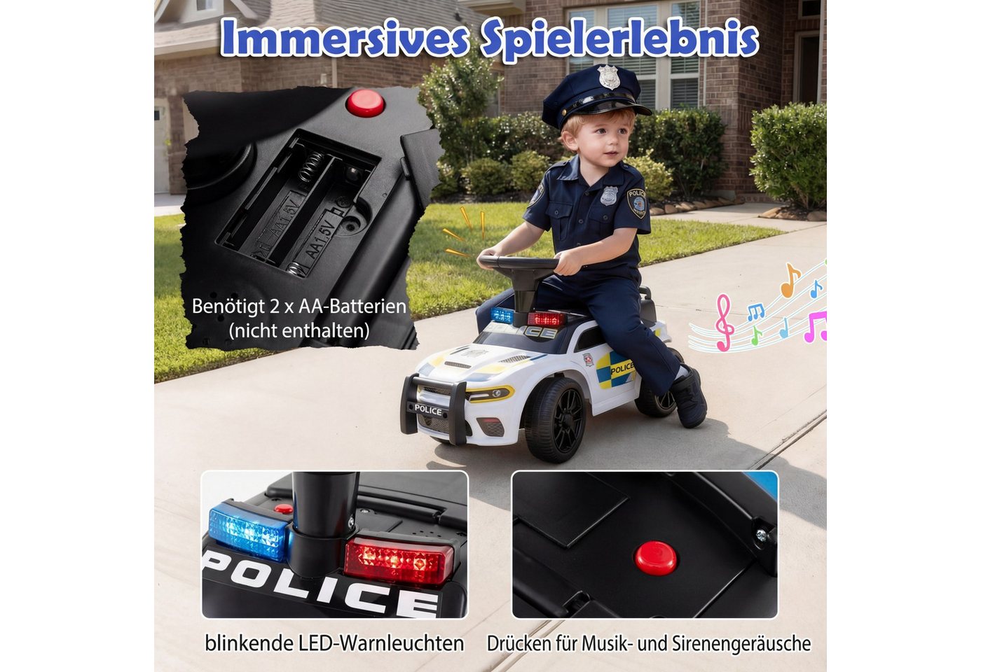 COSTWAY Rutscherauto, (1-tlg), Rutschauto, Kinderauto mit Licht, Musik, Sirene & Stauraum – Bild 3 von 5
