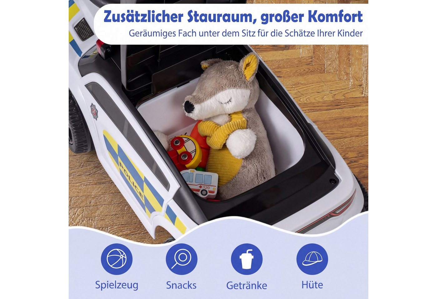 COSTWAY Rutscherauto, (1-tlg), Rutschauto, Kinderauto mit Licht, Musik, Sirene & Stauraum – Bild 4 von 5
