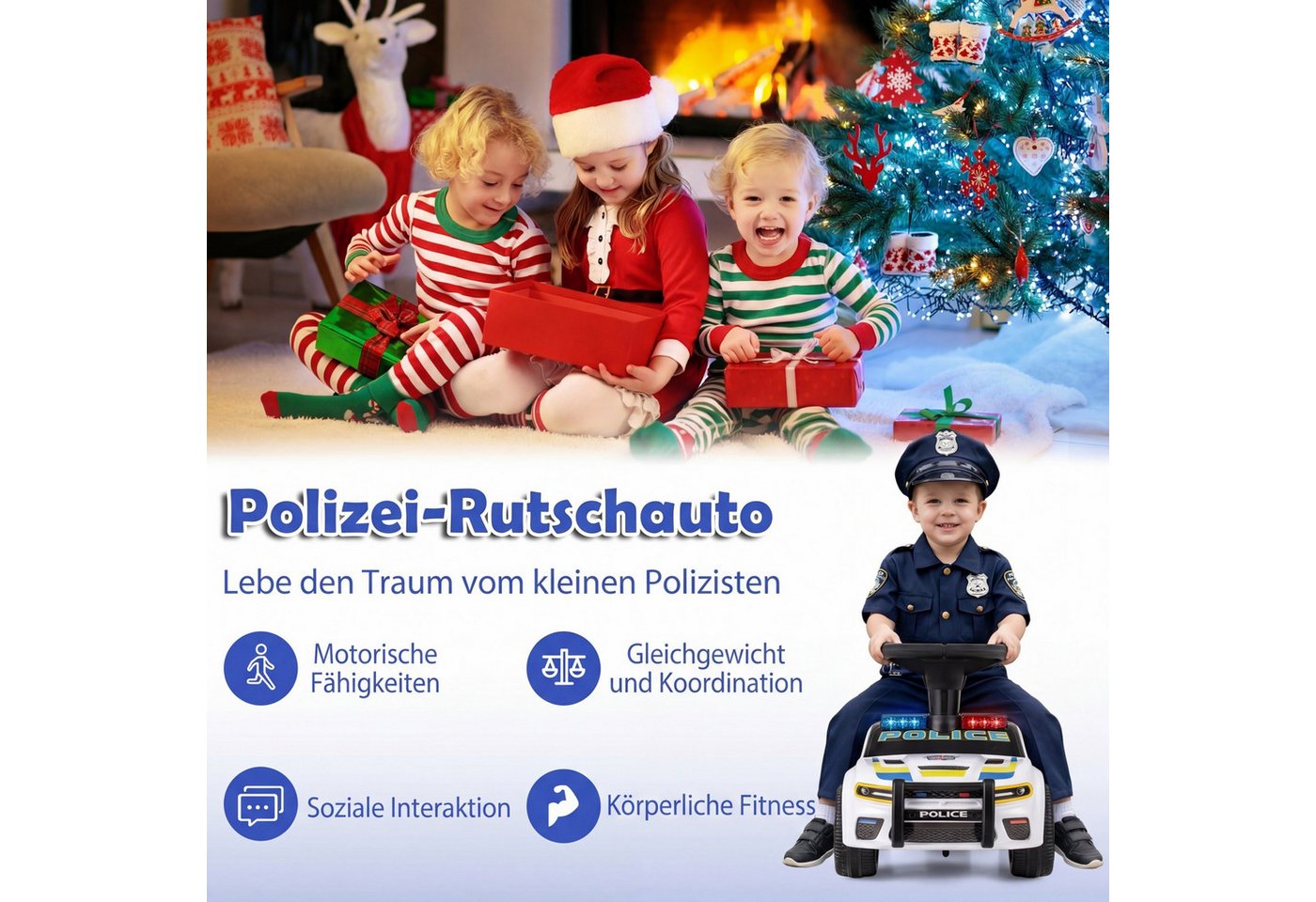 COSTWAY Rutscherauto, (1-tlg), Rutschauto, Kinderauto mit Licht, Musik, Sirene & Stauraum – Bild 5 von 5