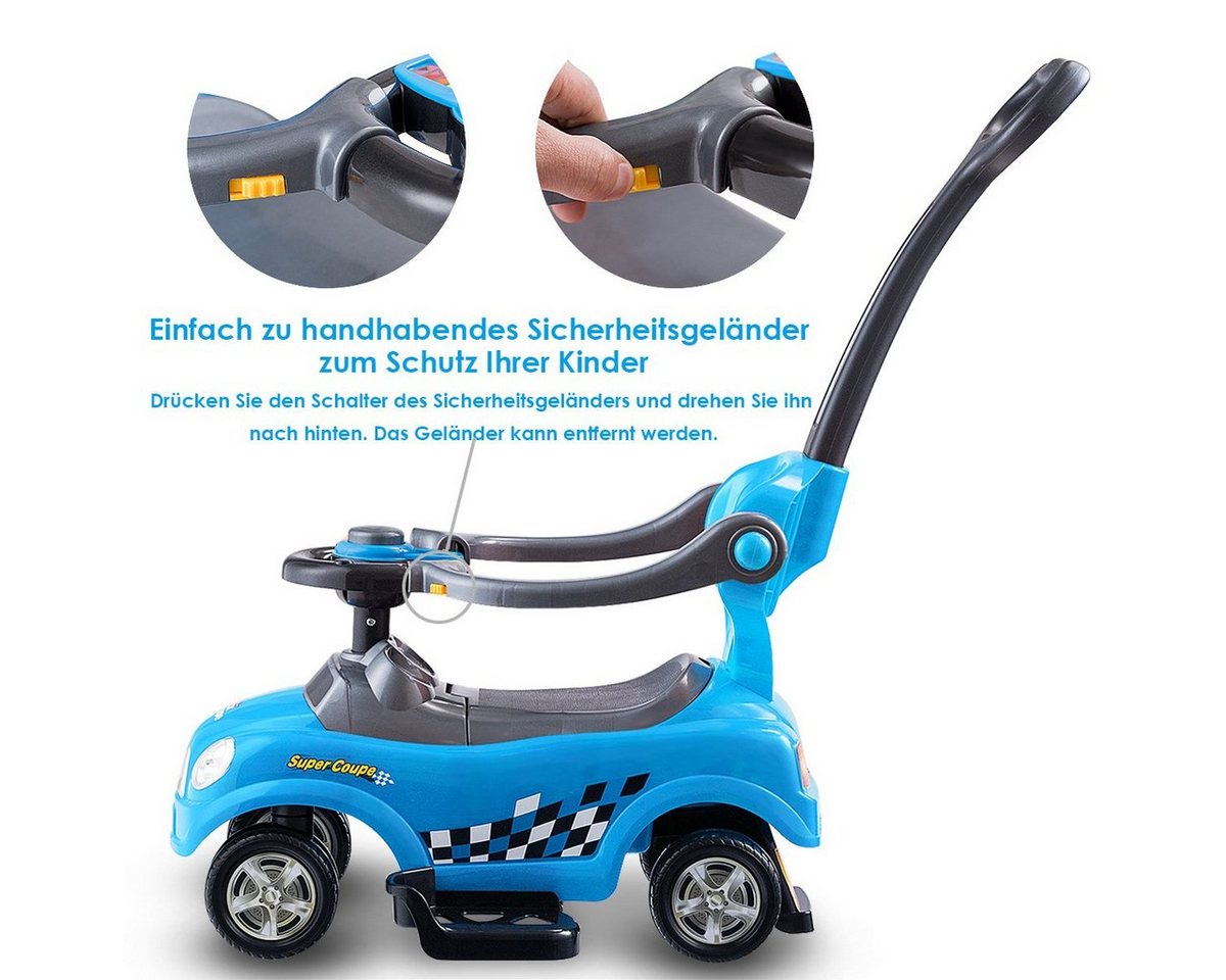 COSTWAY Rutscherauto 3 in 1 Schiebeauto, mit Schiebgriff & Stauraum – Bild 4 von 5