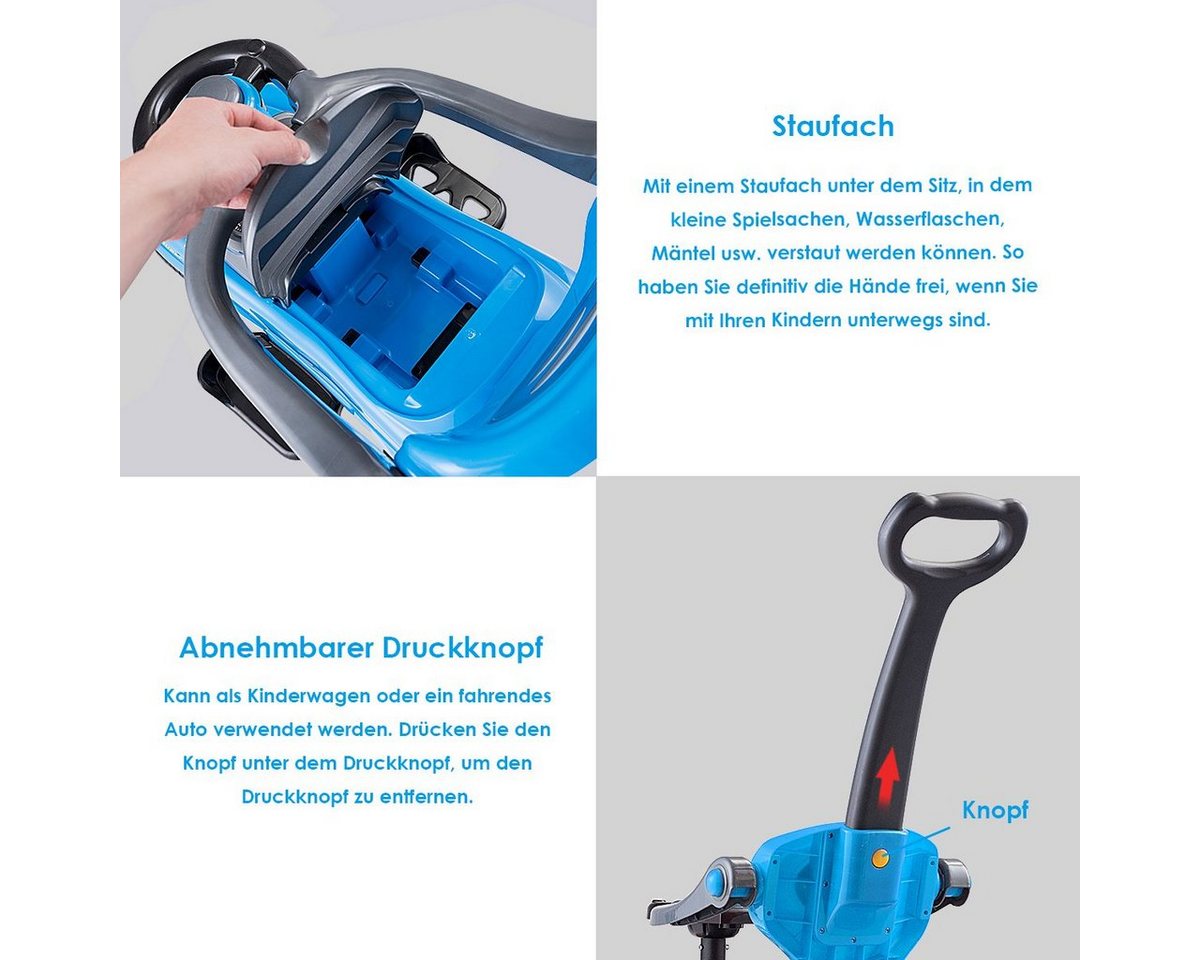 COSTWAY Rutscherauto 3 in 1 Schiebeauto, mit Schiebgriff & Stauraum – Bild 5 von 5