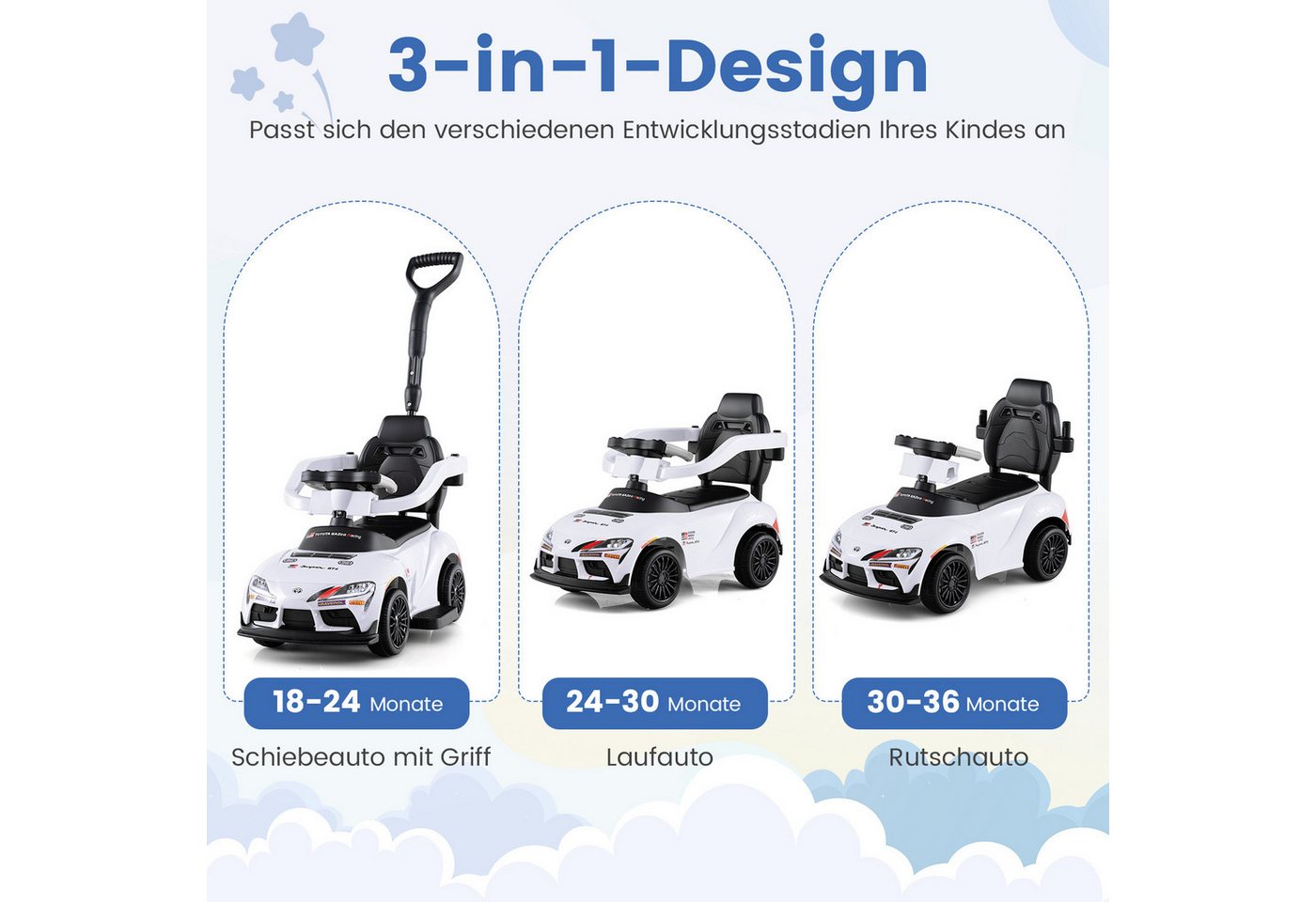 COSTWAY Rutscherauto, (1-tlg), Rutschauto, Kinderauto mit Schiebegriff, Stauraum – Bild 3 von 5