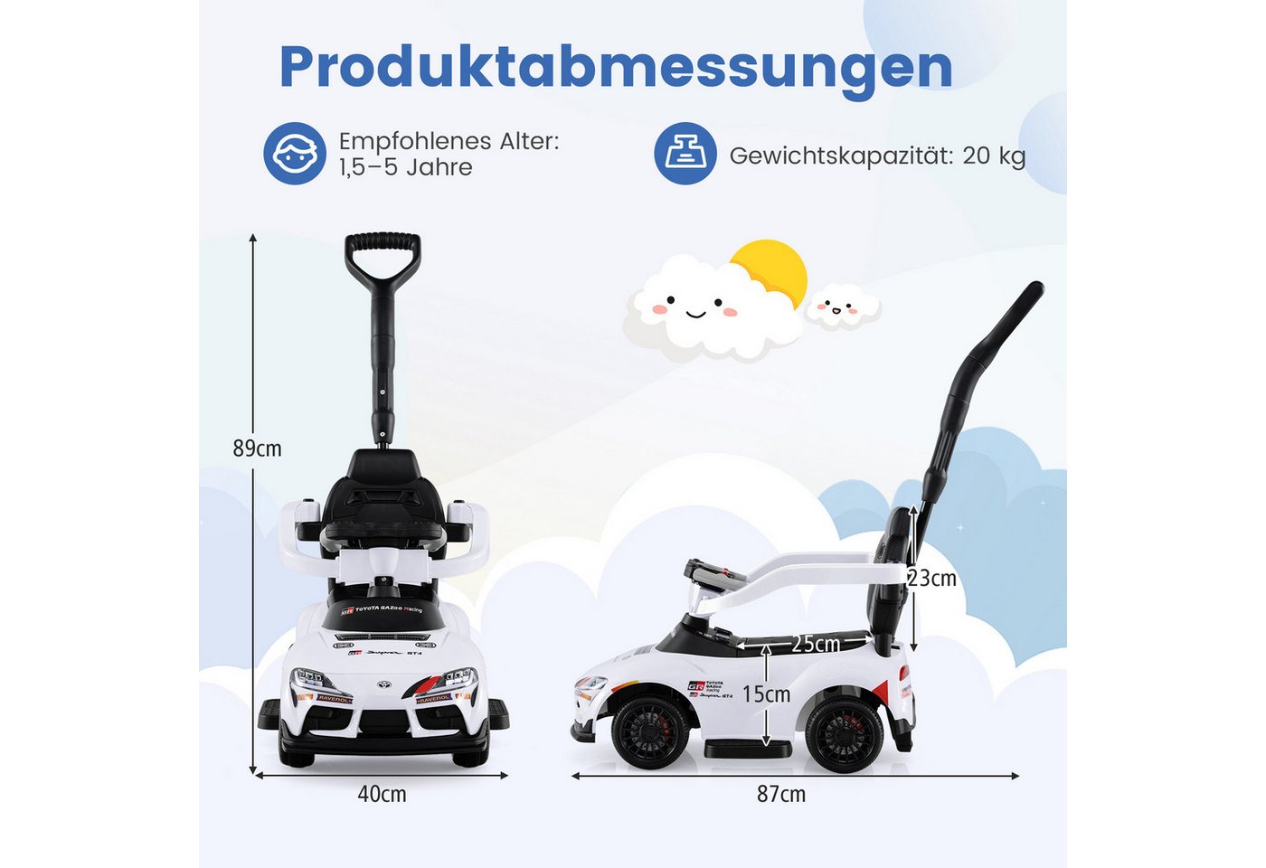 COSTWAY Rutscherauto, (1-tlg), Rutschauto, Kinderauto mit Schiebegriff, Stauraum – Bild 5 von 5