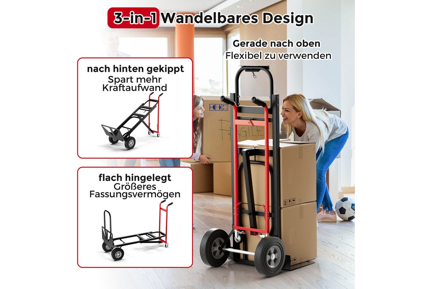 COSTWAY Sackkarre, 3in1 wandelbar, Transportkarre bis 360kg/450kg belastbar – Bild 4 von 5