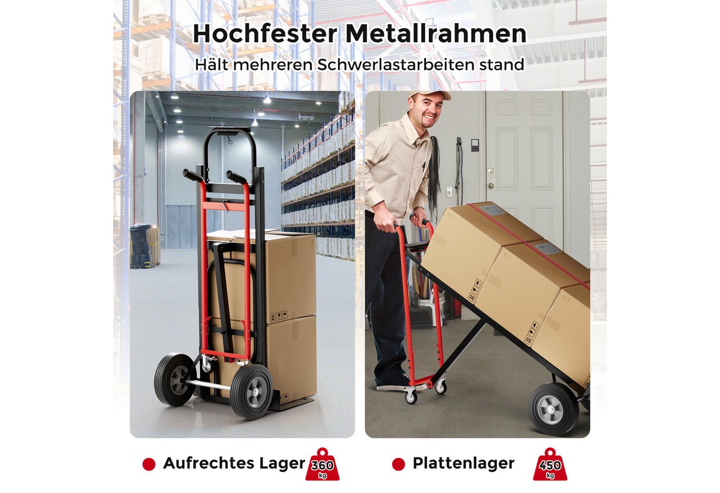 COSTWAY Sackkarre, 3in1 wandelbar, Transportkarre bis 360kg/450kg belastbar – Bild 5 von 5