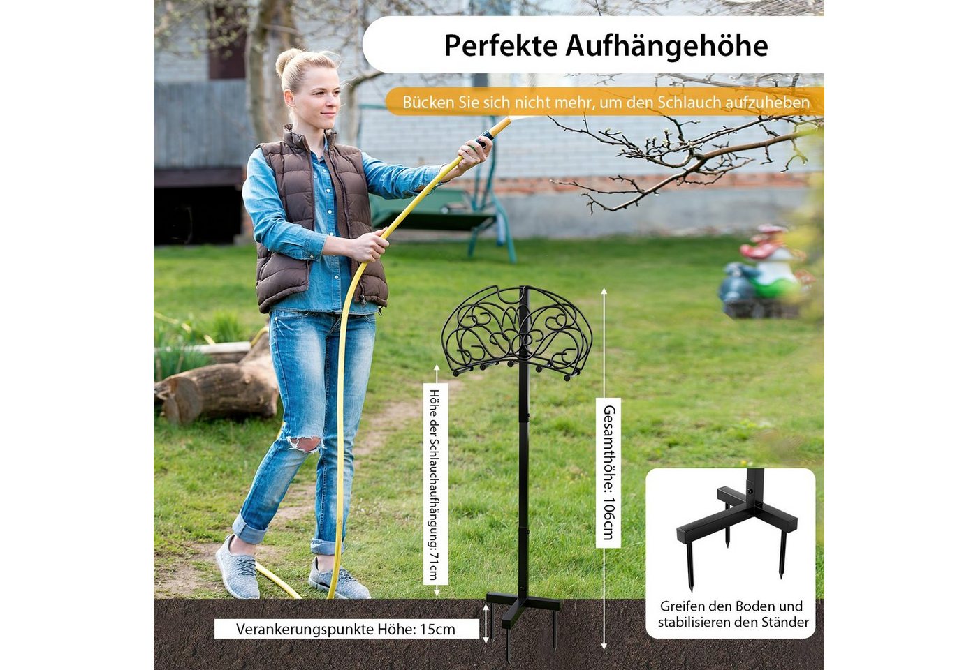 COSTWAY Schlauchhalterung, (freistehend, für 45 m Schlauch) – Bild 3 von 5