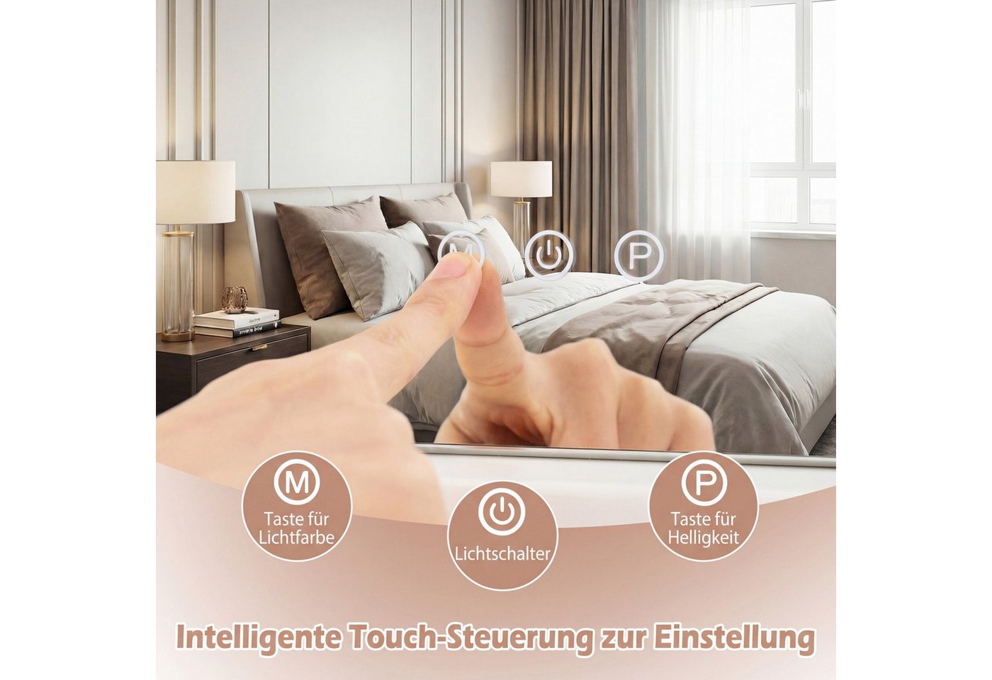 COSTWAY Schminkspiegel (1-St), Hollywood Beleuchteter Spiege, mit 3 Lichtfarben, Touch-Steuerung – Bild 2 von 5