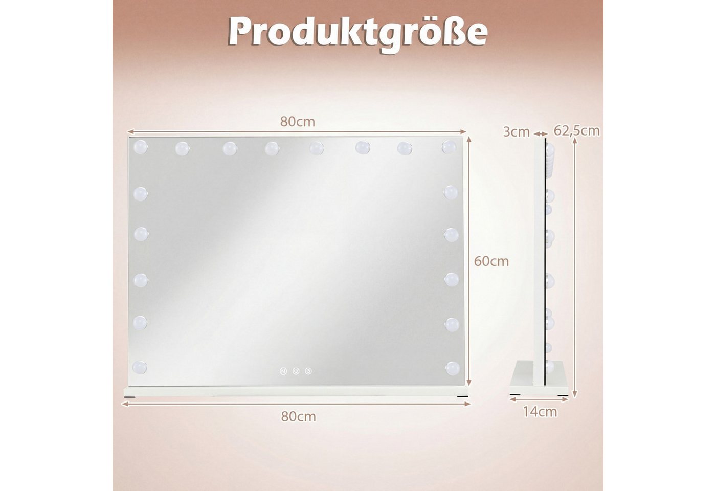 COSTWAY Schminkspiegel (1-St), Hollywood Beleuchteter Spiege, mit 3 Lichtfarben, Touch-Steuerung – Bild 4 von 5