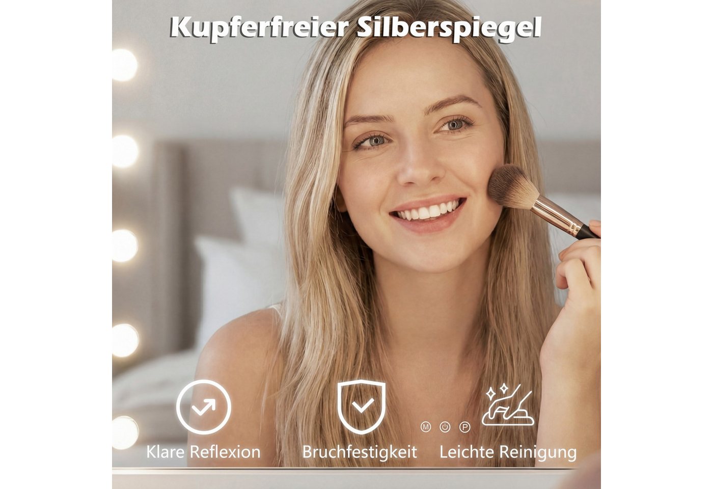 COSTWAY Schminkspiegel (1-St), Hollywood Beleuchteter Spiege, mit 3 Lichtfarben, Touch-Steuerung – Bild 5 von 5