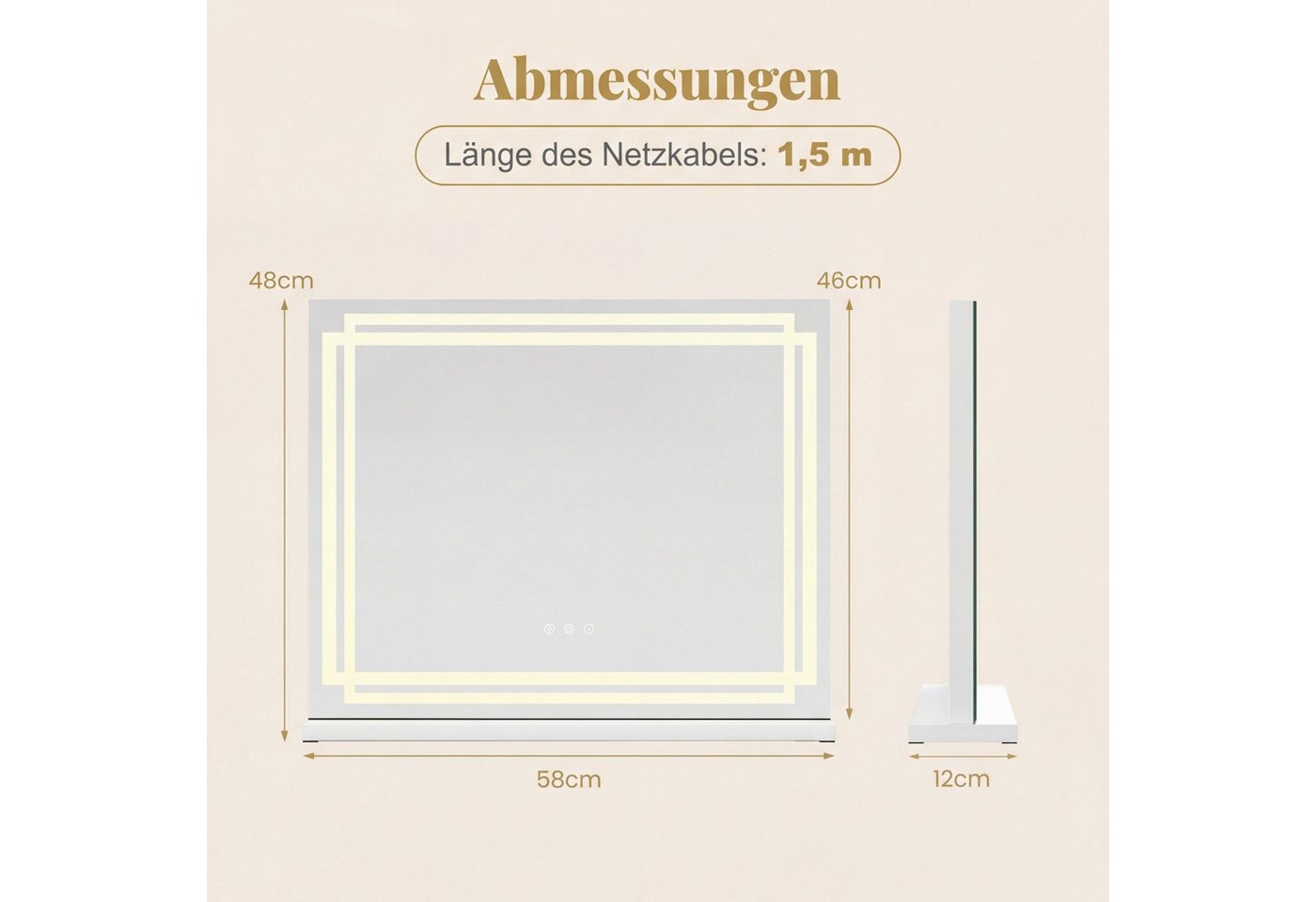 COSTWAY Schminkspiegel (1-St), LED Hollywood Spiegel, mit 3-farbigen dimmbaren Modi, 58x48cm – Bild 5 von 5