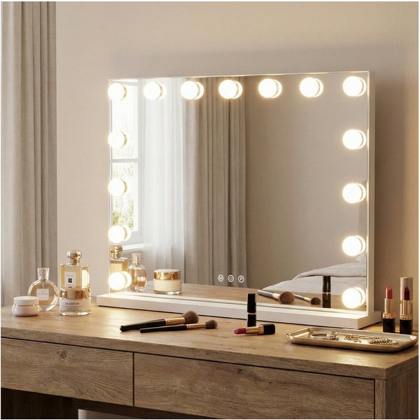 COSTWAY Schminkspiegel (1-St), Hollywood Spiegel mit Licht, 3 Lichtfarben, Einstellbarer Helligkeit