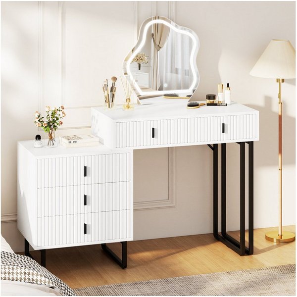 COSTWAY Schminktisch (1-St), mit LED Spiegel & Beistellschrank, Kosmetiktisch