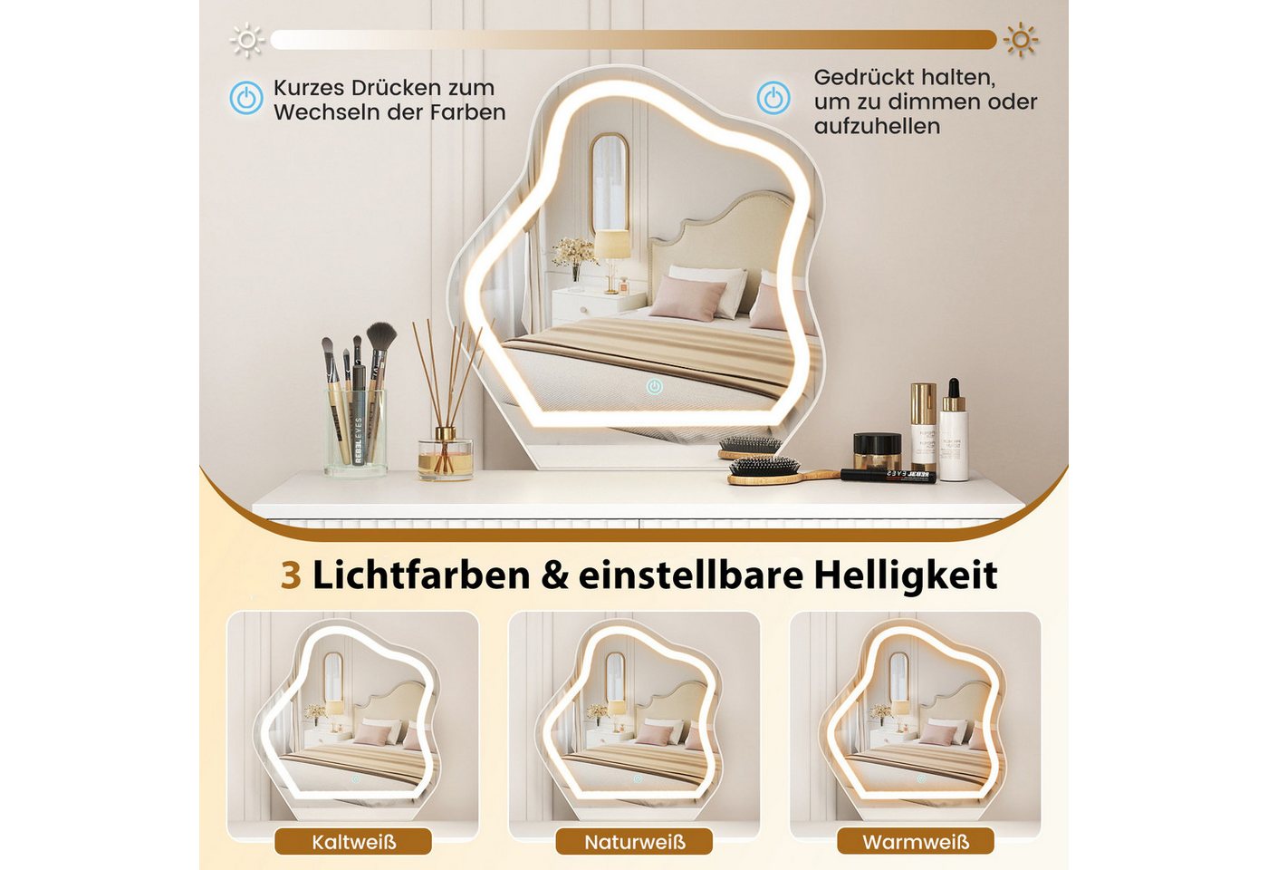 COSTWAY Schminktisch (1-St), mit LED Spiegel & Beistellschrank, Kosmetiktisch – Bild 2 von 5