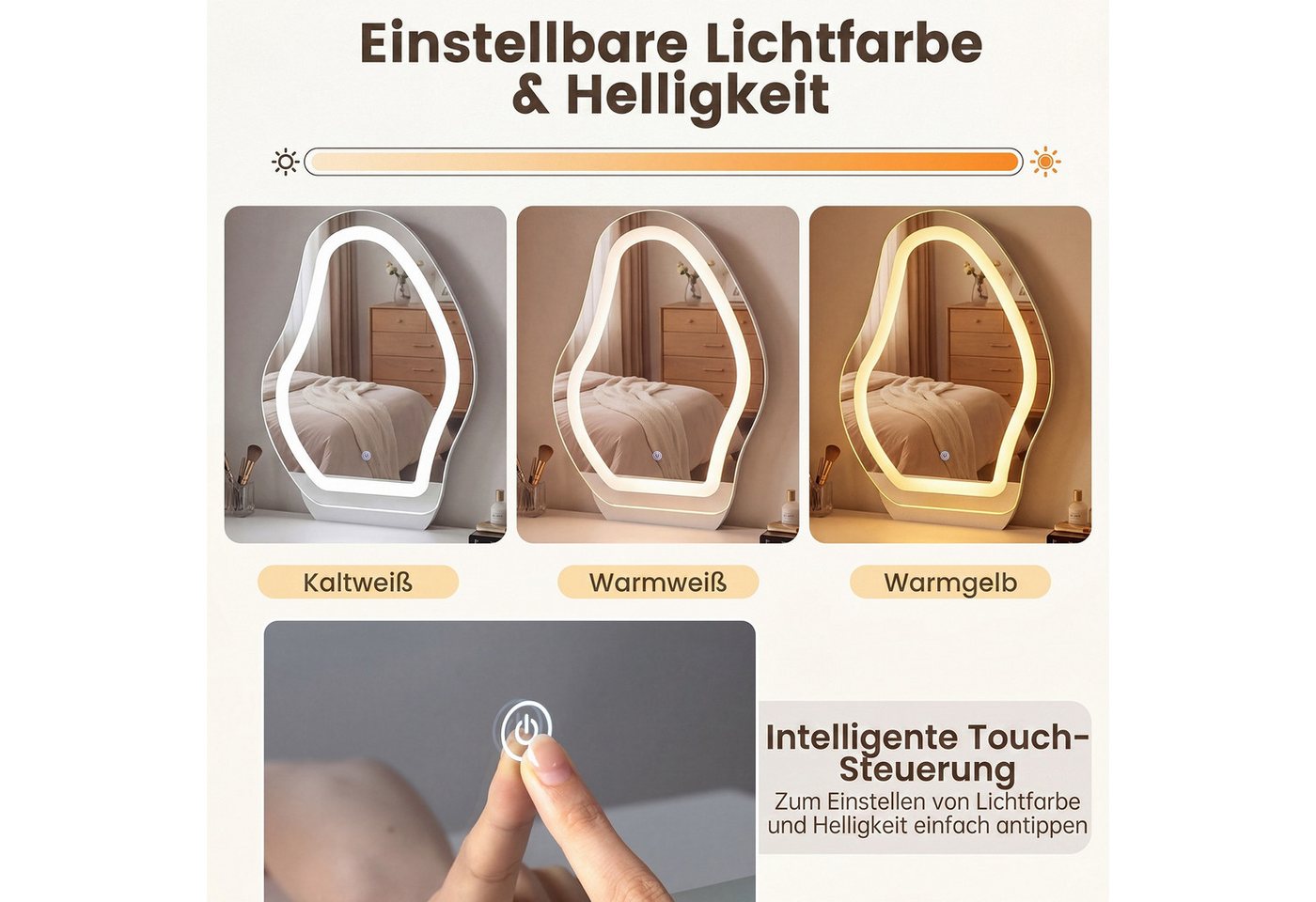 COSTWAY Schminktisch (1-St), Frisiertisch, Kosmetiktisch, mit Spiegel & LED, 3 Lichtmodi – Bild 3 von 5