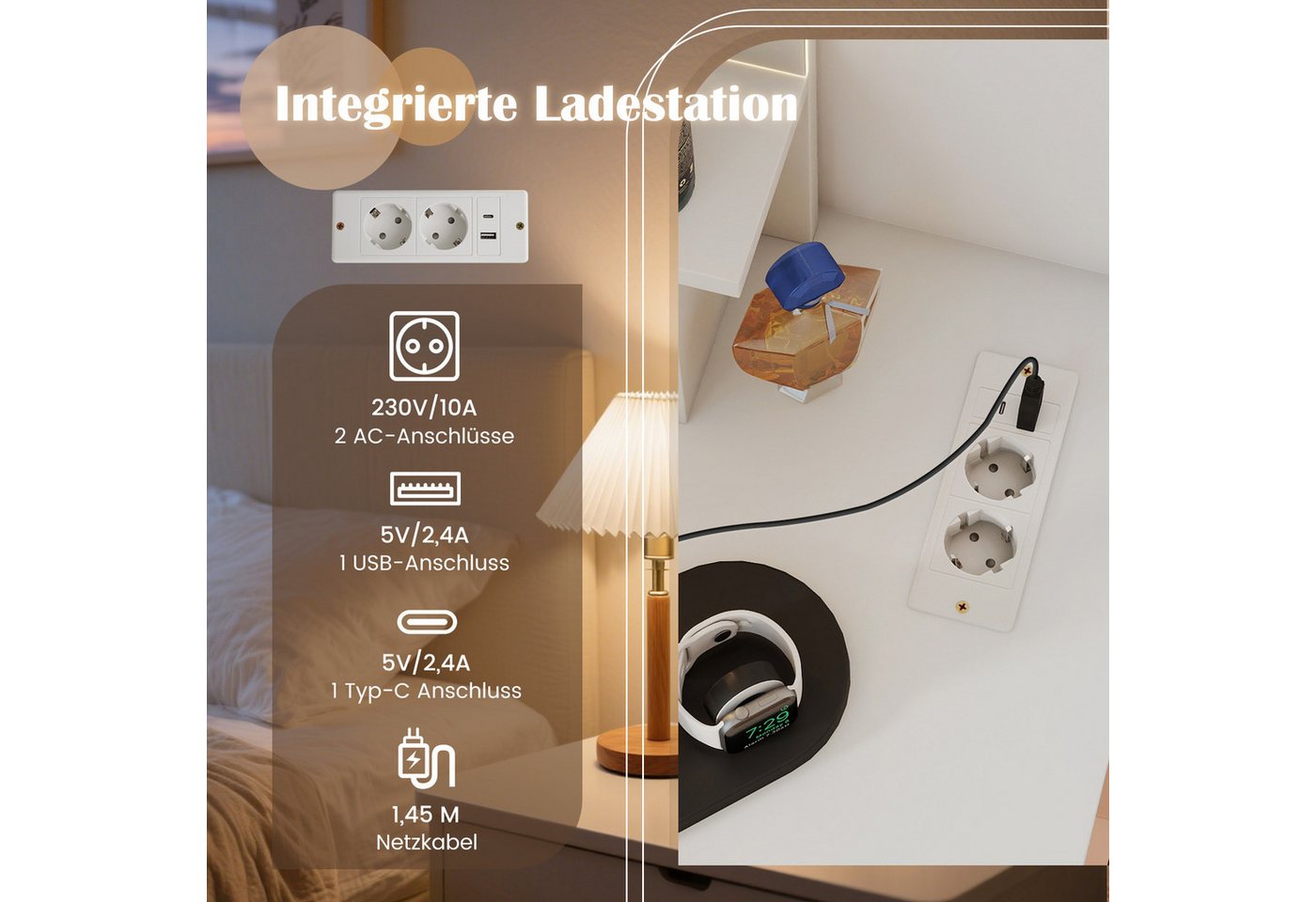 COSTWAY Schminktisch (1-St), Eck-Frisiertisch Set, LED Kosmetiktisch mit Hocker – Bild 4 von 5