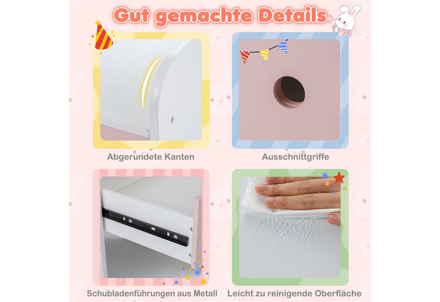 COSTWAY Schminktisch (2-St), Kosmetiktisch Stuhlset Kinder mit Spiegel – Bild 5 von 5