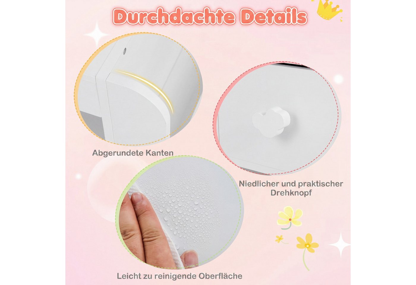 COSTWAY Schminktisch (2-St), mit Spiegel & Beleuchtung, Frisiertisch Kinder – Bild 4 von 5