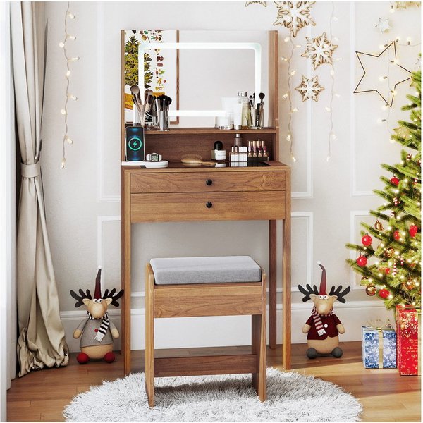 COSTWAY Schminktisch Kosmetiktisch mit LED Spiegel (1-St), Hocker, Steckdosen