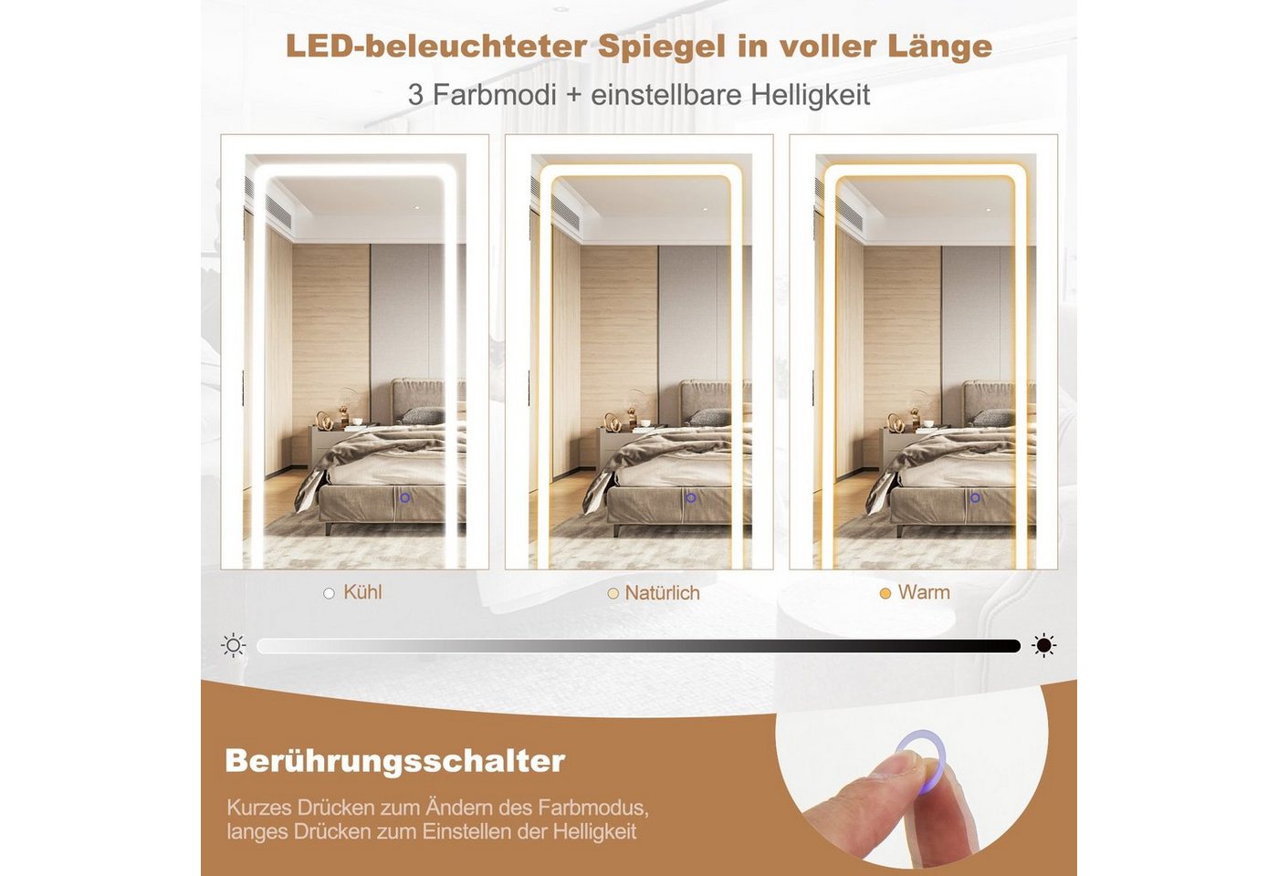 COSTWAY Schmuckschrank mit Spiegel, verstellbaren LED, drehbar, abschließbar – Bild 5 von 5