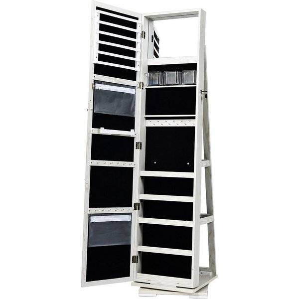 COSTWAY Schmuckschrank stehend, mit Spiegel & Regal, drehbar, abschließbar