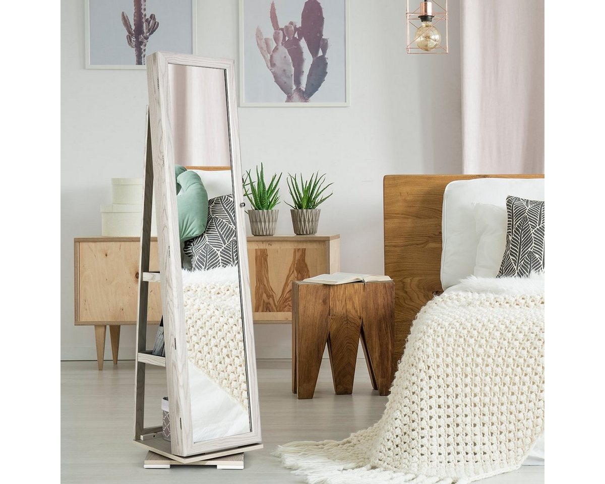 COSTWAY Schmuckschrank stehend, mit Spiegel & Regal, drehbar, abschließbar – Bild 2 von 5