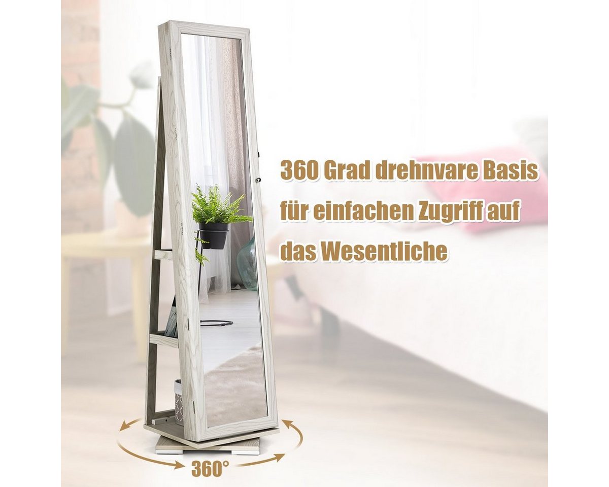 COSTWAY Schmuckschrank stehend, mit Spiegel & Regal, drehbar, abschließbar – Bild 4 von 5