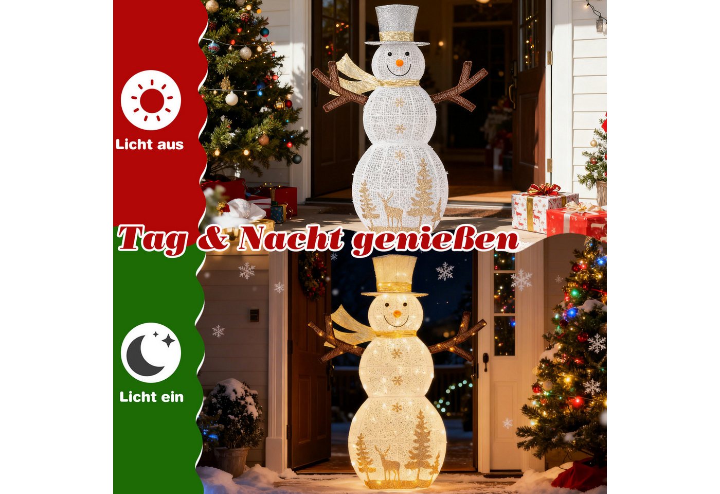 COSTWAY Schneemann (1 St), LED Weihnachtsdeko, Weihnachtsfigur mit Hut & Schal – Bild 3 von 5